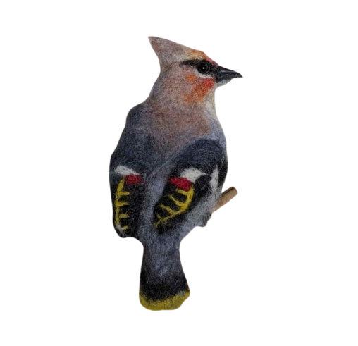 Bohemian Waxwing Brooch