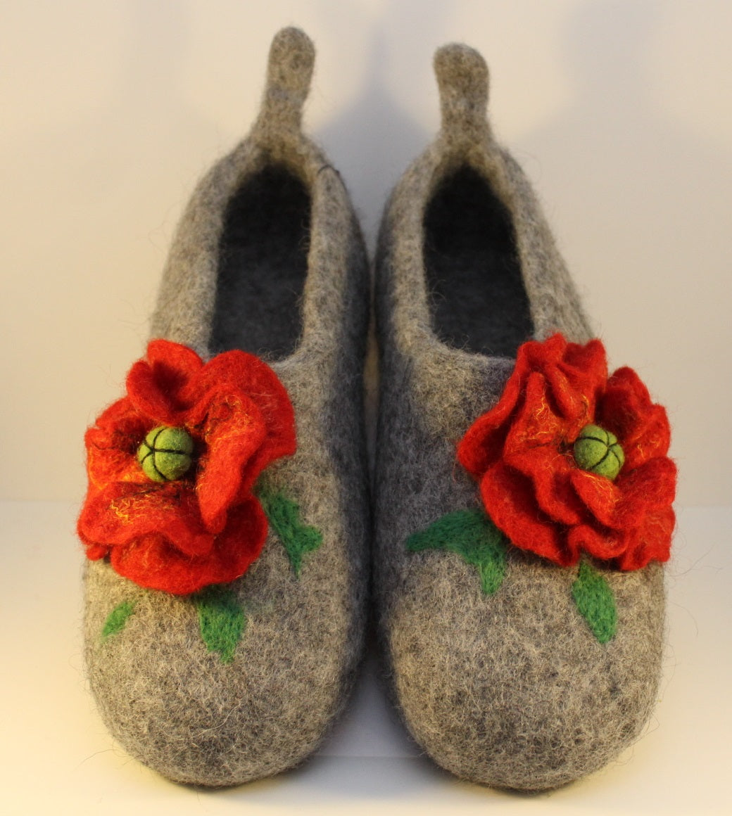 Handfelted Wool Slippers, UK Size 7